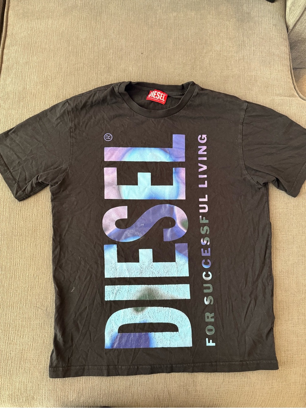 Diesel Black Tee with Iridescent Blue-Purple Logo